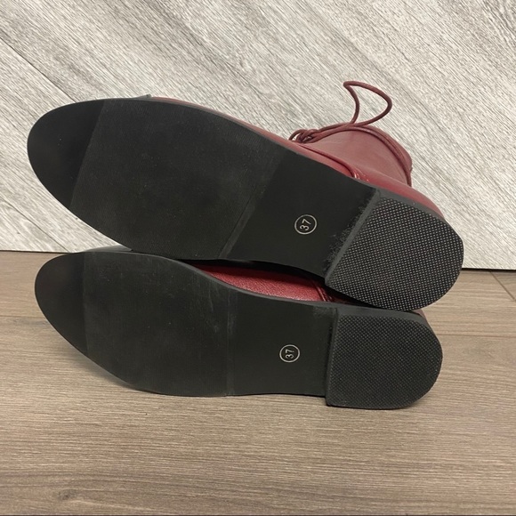 New! Vintage Style Combat Lace Up Boots In Wine - Picture 7 of 8